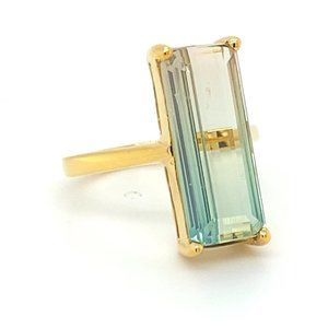 Bi Color Tourmaline 8.75ct Solid 14K Yellow Gold Ring